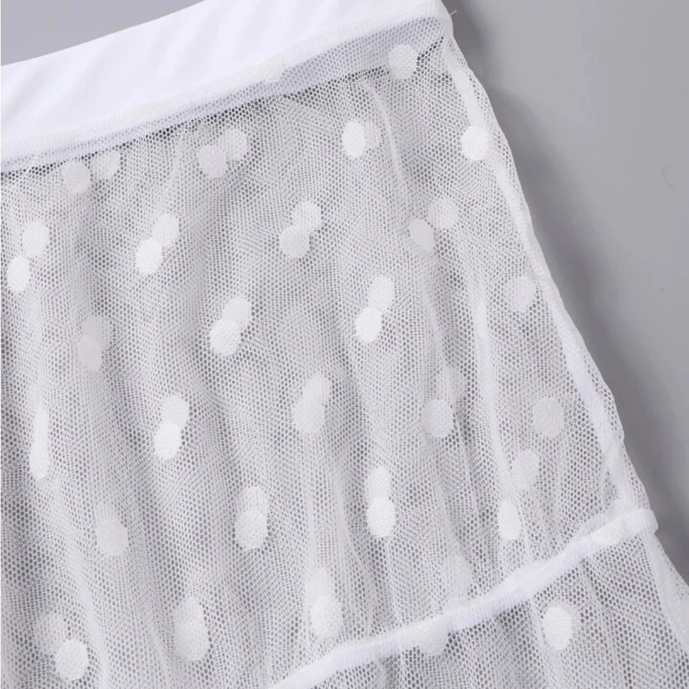 SHEIN white polka dot sheer mesh maxi skirt NWOT large - Picture 6 of 7